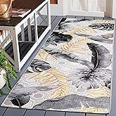 SAFAVIEH Washable Rug Outdoor Barbados Collection - 2'8" x 10'5", Grey & Gold, Non-Shedding & Easy to Clean, Ideal for Patio,