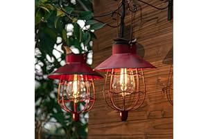 YAKii 2 Pack Solar Lantern Hanging Waterproof Outdoor Metal Solar Lamp with Warm White Light Decorate for Yard Garden Pathway Patio Porch Decor (Red)