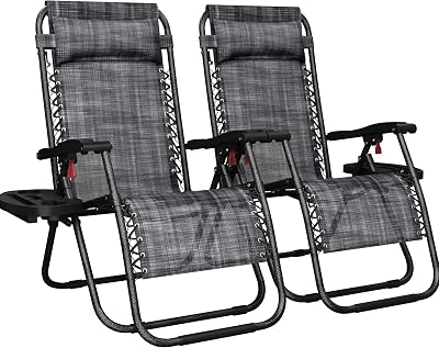 Yaheetech Zero Gravity Chair Outdoor Heavy Duty Folding Recliner with Cup Holder