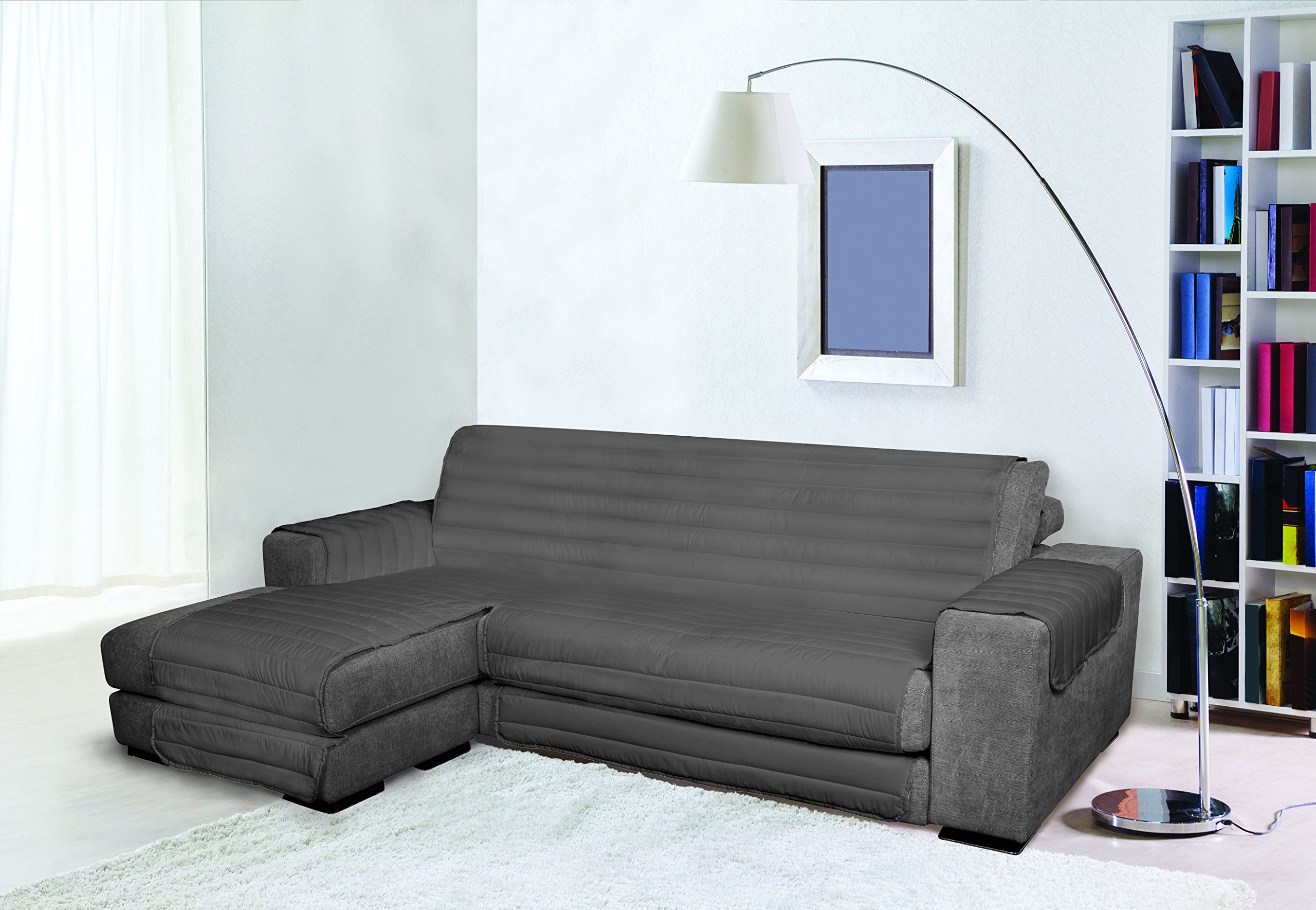 Italian Bed Linen Trendy Waterproof and Doubleface Sofa Cover, Dark Grey 190cm