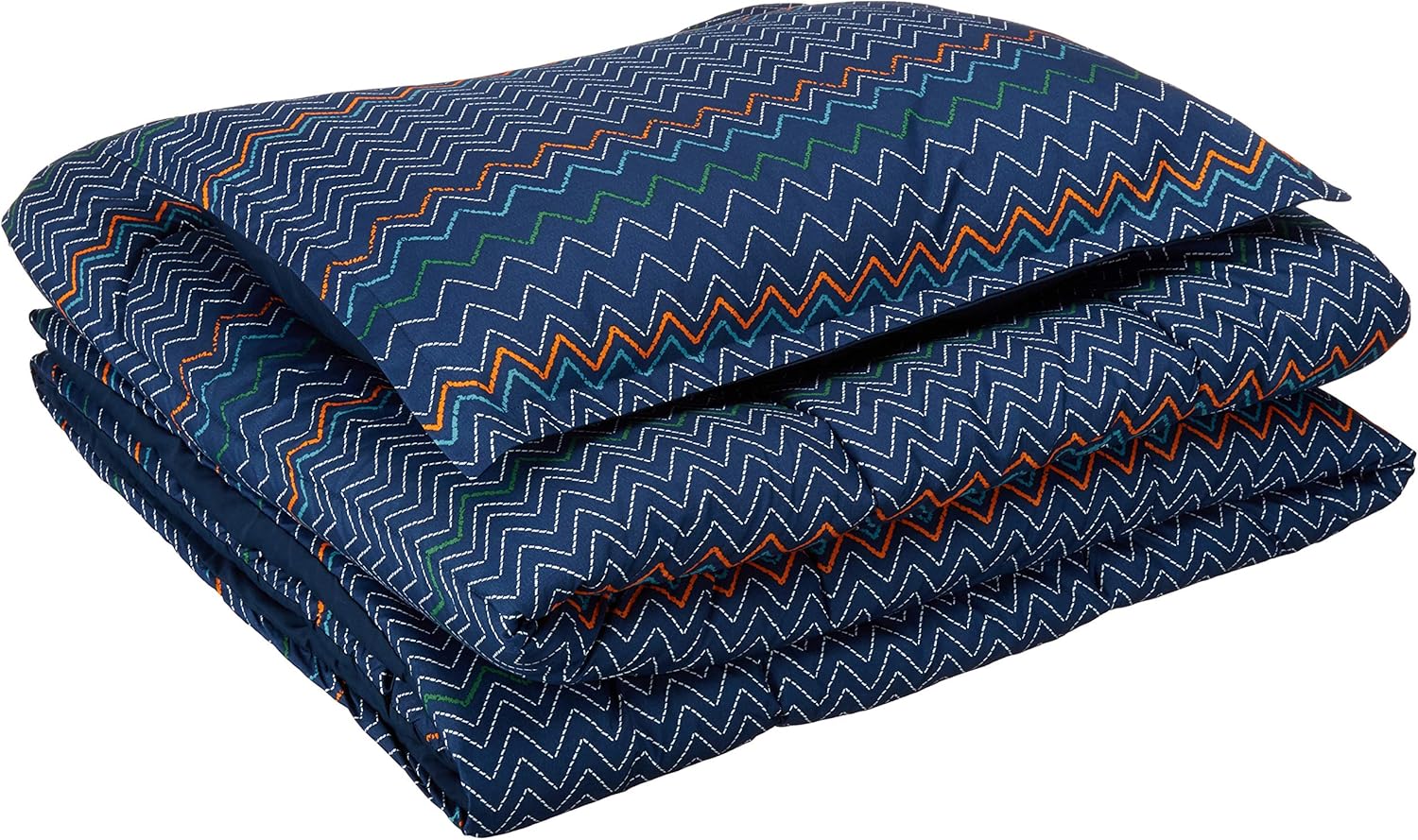 AmazonBasics Easy-Wash Microfiber Kid's Comforter and Pillow Sham Set - Twin, Navy ZigZags