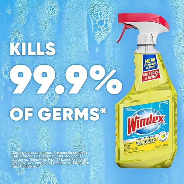 WINDEX MULTIPURPOSE CLEANER DISINFECTANT SPRAY BOTTLE, FAST CLEAN SURFACE CLEANER, CITRUS SCENT, 32 FL OZ
