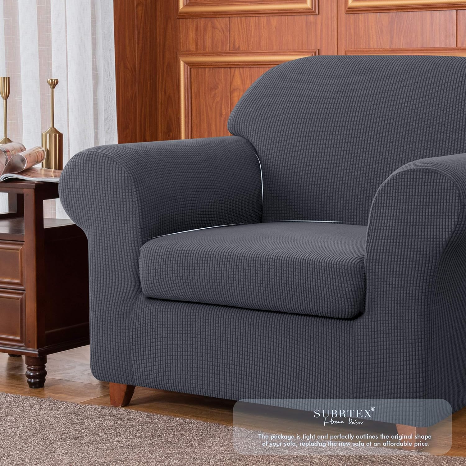 subrtex Sofa Cover 2 Piece Stretch Couch Slipcovers Furniture Protector for Armchair Loveseat Washable Soft Jacquard Fabric Anti Slip, Small, Gray: Home & Kitchen