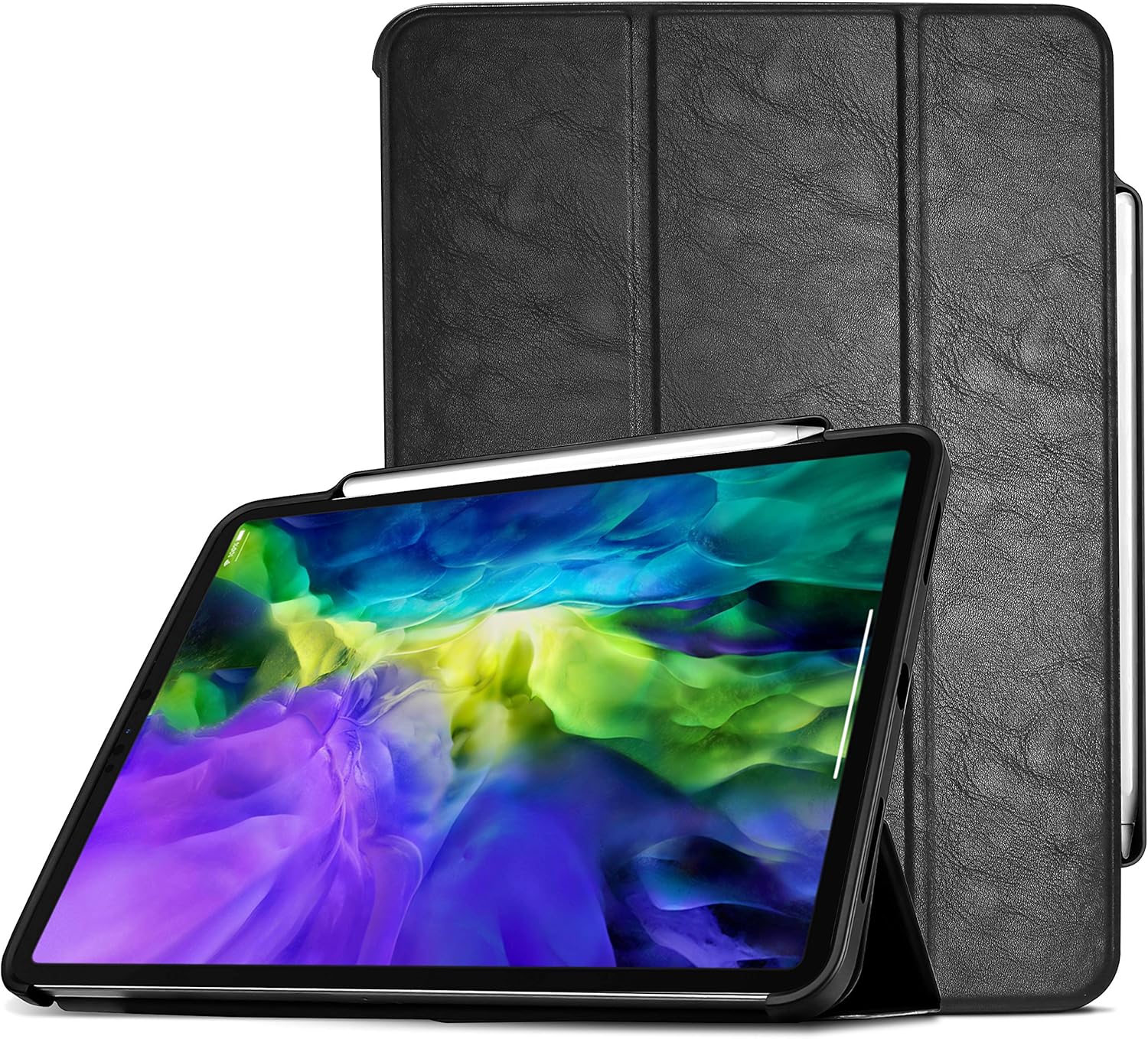 ProCase iPad Pro 11 2nd Gen 2020 & 2018 Case with Pencil Holder [Support 2nd Gen Apple Pencil Pairing & Charging], Protective Smart Cover Shell Stand Folio Case for Apple iPad Pro 11” 2020 2018 –Black