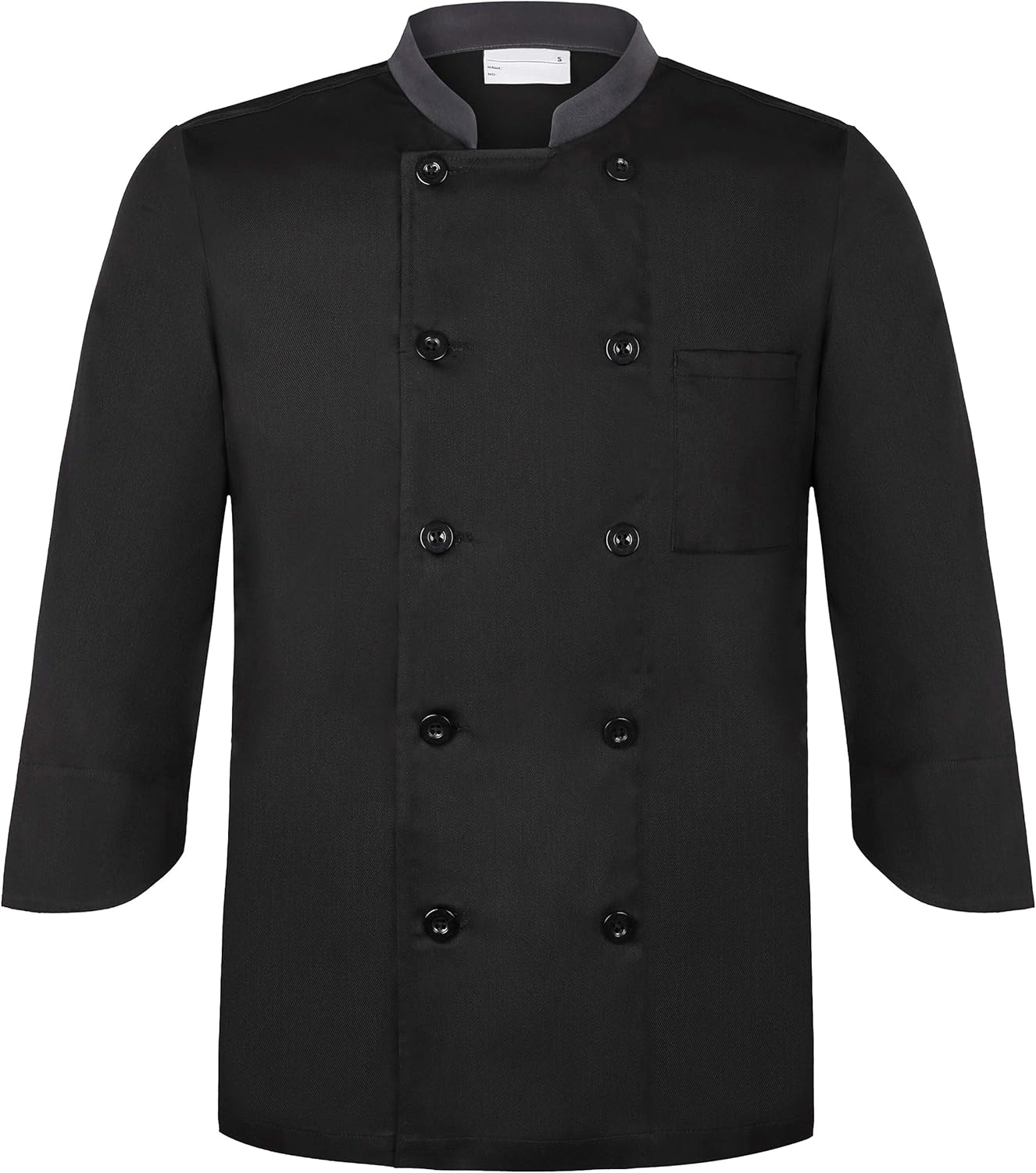 Long Sleeve Chef Coat Unisex Work Jacket Black Grey Kitchen Uniforms