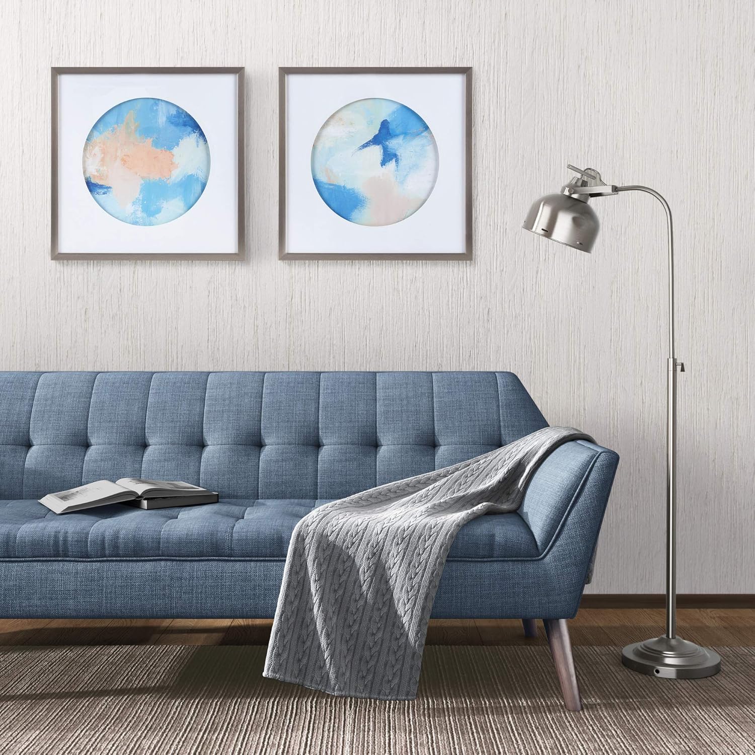 Urban Habitat Groove Wall Art Living Room Décor-Abstract Matted Glass Frame Home Accent Modern Bathroom Decoration, Ready to Hang Poster Painting for Bedroom, 21.5" x 21.5", Multi, 2 Piece: Home & Kitchen