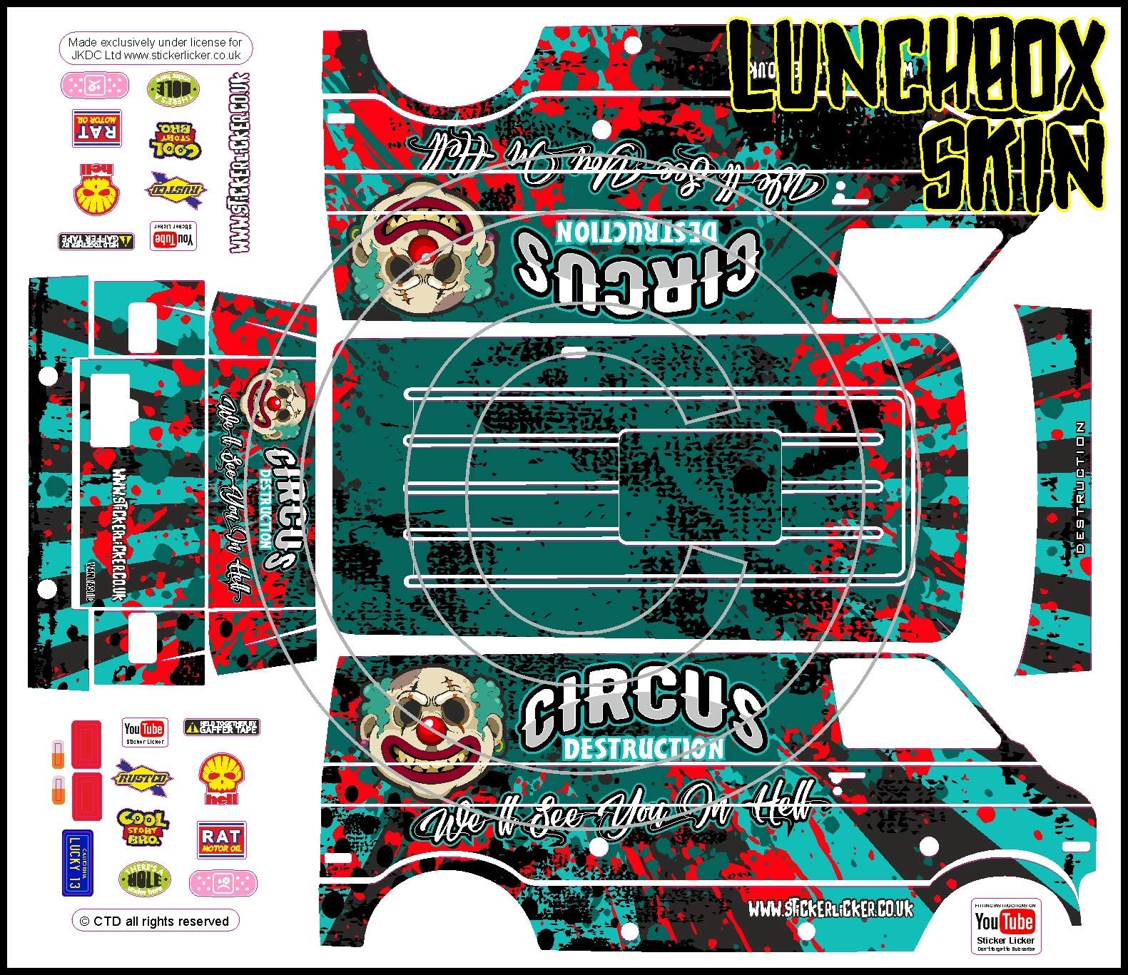 Circus of Destruction themed vinyl SKIN Kit & Stickers To Fit Tamiya Lunchbox R/C Monster Truck