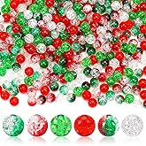 UPINS 500Pcs Christmas Crackle Beads,Red Green Crackle Beads 8mm for Jewelry Making Friendship Bracelets DIY Crafts Christmas Party Accessories