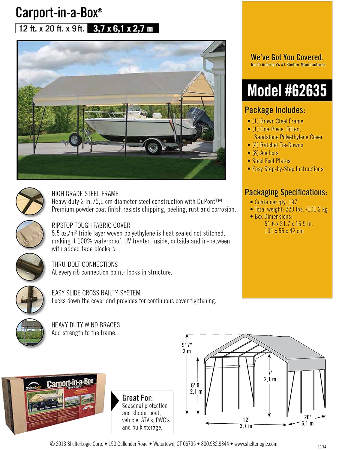 Shelterlogic 62635 Carport In A Box Con Telaio In Acciaio 12 By