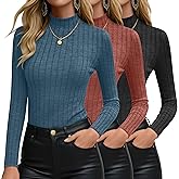 Velvelhall 3 Pack Women's Mock Turtleneck Sweater Ribbed Knit Long Sleeve Tops Soft Thermal Layering Shirts
