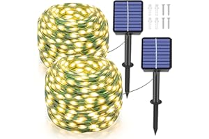 Ollny Solar Outdoor Lights, 2 Pack Total 132FT 400LED Solar String Lights, IP67 Waterproof 8 Modes Fairy Lights for Outside Yard Garden Patio Camping Party(Warm White)