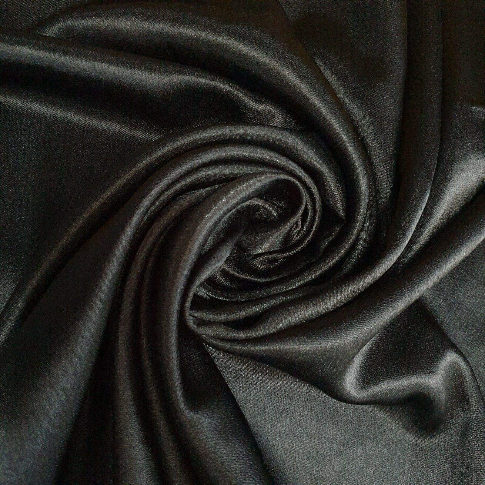 100% Polyester/Crepe Backed Poly Silk Silky Satin Fabric, Dressmaking, Wedding, Prom - Dress Craft Fabric Material 58" - 150 cm Wide Sold As 1 Meter Pre - Cut Lengths (Black)