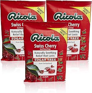 Ricola Sugar Free Swiss Cherry Herbal Cough Suppressant Throat Drops, 45ct Bag (Pack of 3)