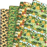 Pineraap 12 Sheets Tractor Wrapping Paper, Green Farm Theme Gift Wrap for Birthday, Christmas Gift &amp; Party Decor - Farm Animal Design for Boys, Girls, Baby Shower (28"x20")
