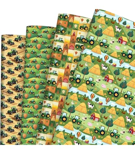 Tractor Recycled And Recyclable Gift Wrapping Paper - Vintage And Modern Tractors 4 Sheets And 4 Tyre Track Strung Gift Tags Birthday Father S Day Farm Christmas - View #5