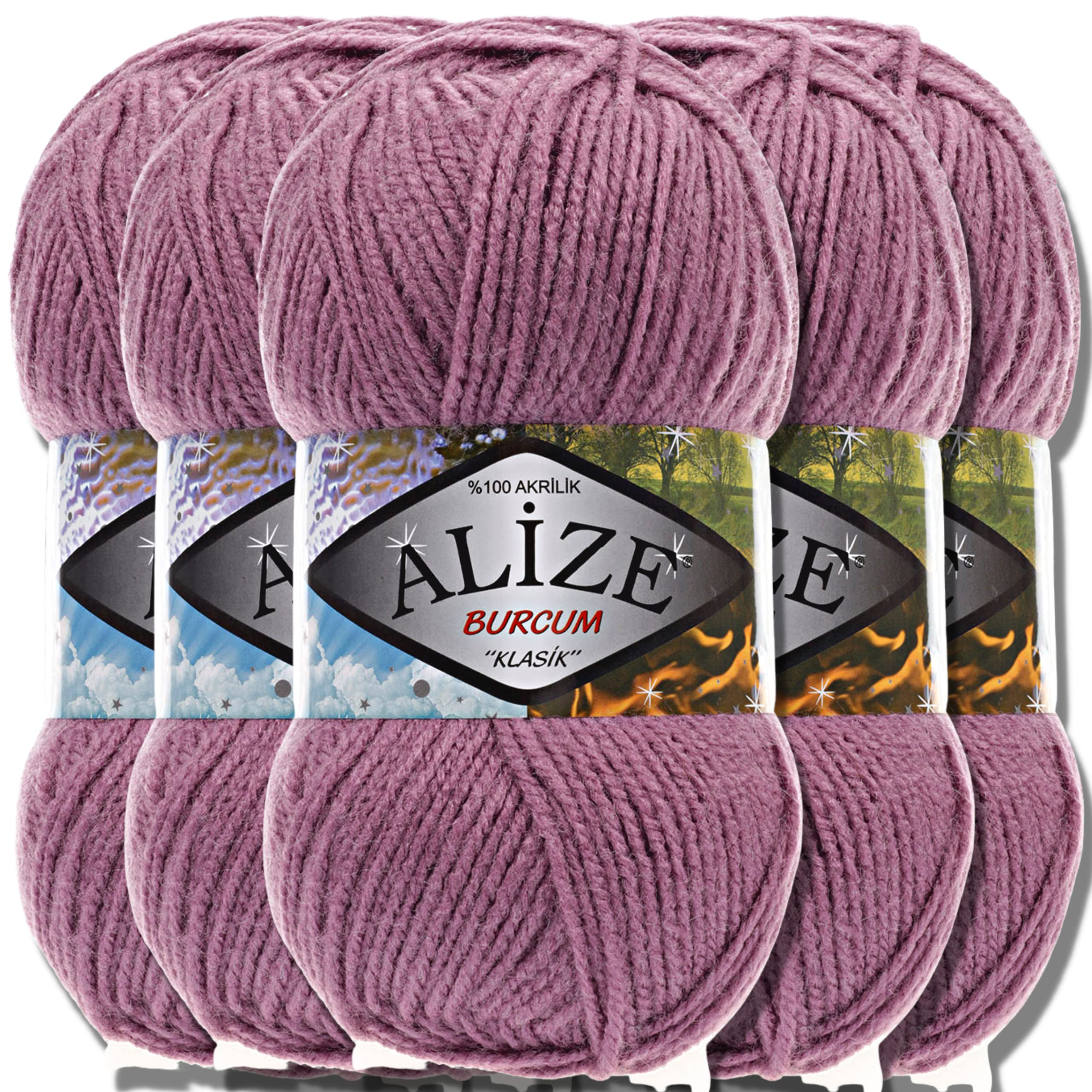 Hobby YARN Alize 5 x 100 g Burcum Classic Turkish Premium Wool 100 Percent Acrylic Hand Knitting Yarn Plain Yarn Baby Wool Knitting Yarn for Crochet Knitting (Rose | 28)