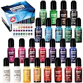 Alcohol Ink Set &ndash; New Improved Formula &ndash; 24 Highly Saturated, Fast-Drying, Permanent Inks for Epoxy Resin, Tumblers, Fluid Art Painting, Glass, Metal, and More