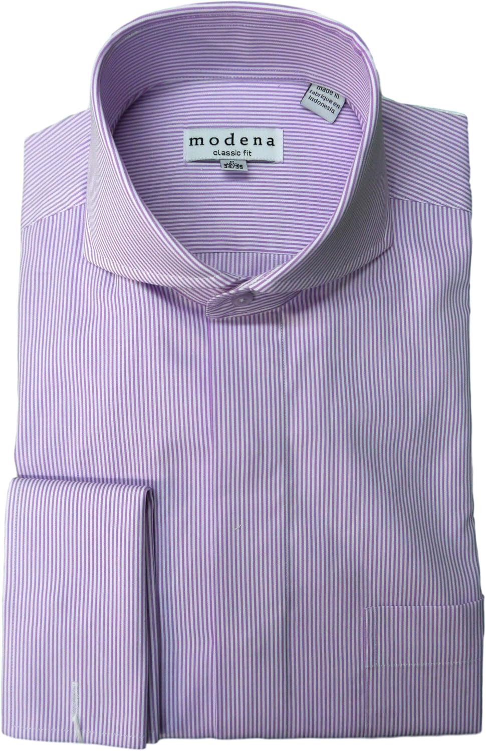 Modena Mens Vertical Striped Cutaway Collar French Cuff Dress Shirt Shirts Leisuremod Com