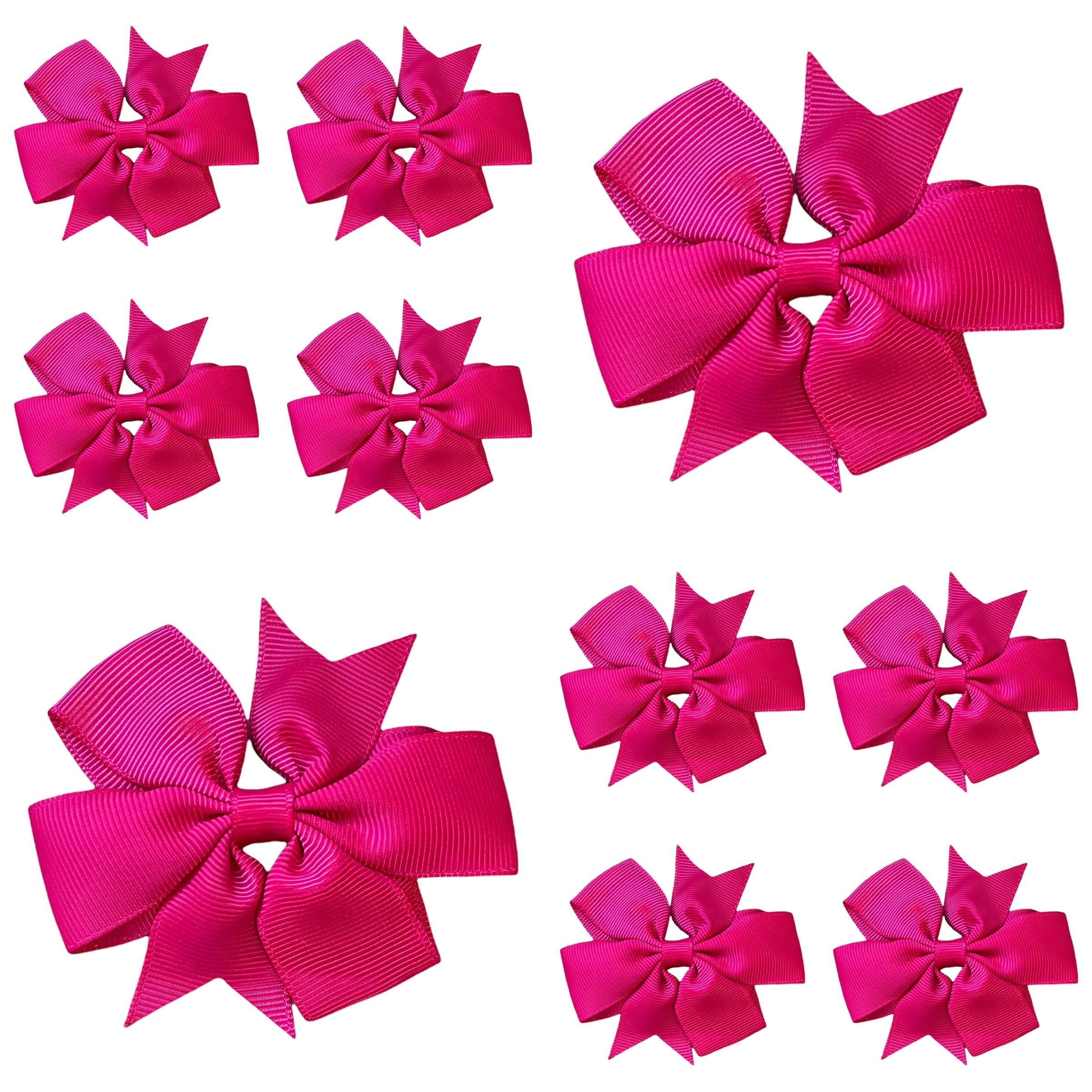 10pcs Magenta Hair Bows Clips Slides Grips 3" inch Pinwheel Solid Vibrant Colour Girls Hairbows