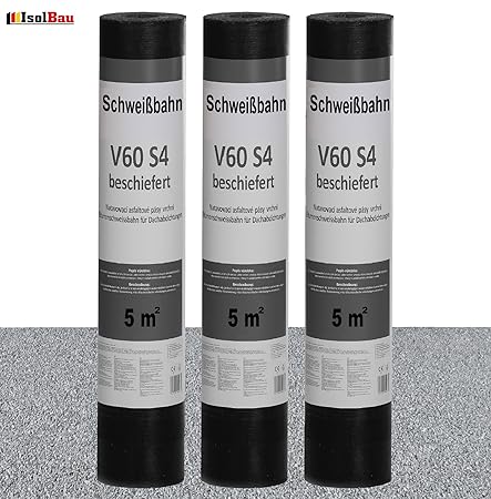 Schweißbahn V60 S4 beschiefert 3 x 5 m² GRAU Bitumenbahn Dachbahn Dachpappe