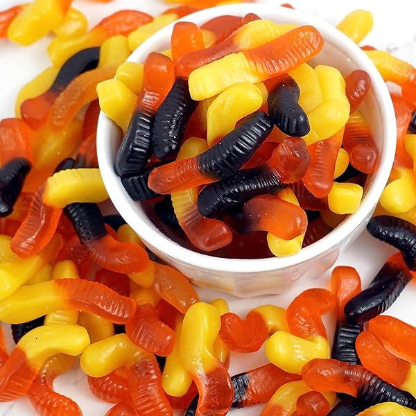 FALL MINI GUMMY WORMS, 1 POUND BULK CANDY, ASSORTED FRUIT FLAVORS, THE HAMPTON POPCORN & CANDY COMPANY