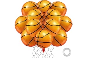 durony 12 Pieces 18 inches Basketball Balloons Aluminum Foil Balloons Sephere Mylar Basketball Balloons for Sports Theme Birthday Party Supplies