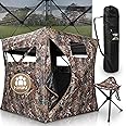 Mounted Heroes See Through Hunting Blind, Pop Up w/Silent Zippers, Tripod Ground Chair & Carry Bag - Turkey Blind, 2-3 Person, Hunting Blinds for Deer