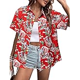 FRYAID Merry Xmas Shirt Hawaiian Shirts Women Funny Santa Claus Ugly Graphic Tee Summer Holiday Beach Blouses Button Up Tops