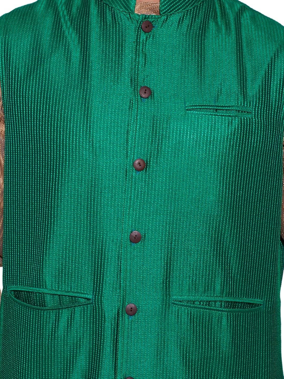 men's faux silk green nehru jacket