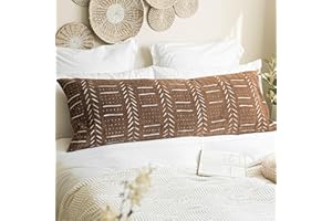 BlissBlush Fall Brown Soft Chenille Boho Body Pillow Cover 20x54, Decorative Oversized Long Lumbar Pillow, Boho Textured Oversize Body Pillow, Cover ONLY