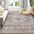 Pauwer Washable Area Rug 5x7, Large Boho Living Room Area Rugs, Soft Vintage Rug Carpet for Bedroom, Non Slip Low-Pile Distressed Accent Rug for Bedroom Dining Room Entryway Dorm Kitchen, Beige
