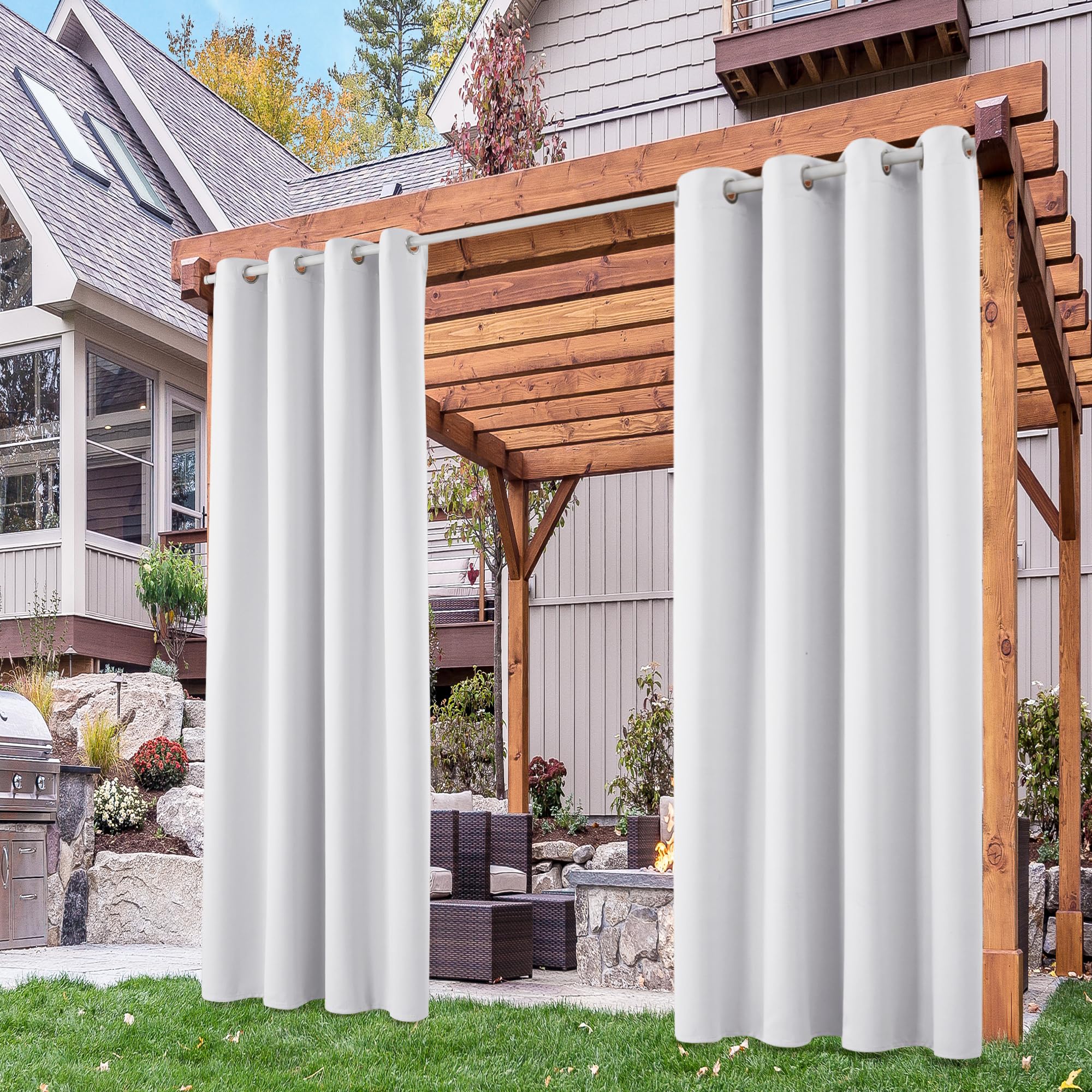 Deconovo Curtains Blackout Curtains, Thick Outdoor Curtains Eyelet, Water Resistant Thermal Curtains Outdoor Curtains for Porch, 52 x 84 Inch(Width x Length), Silver Grey, 2 Panels