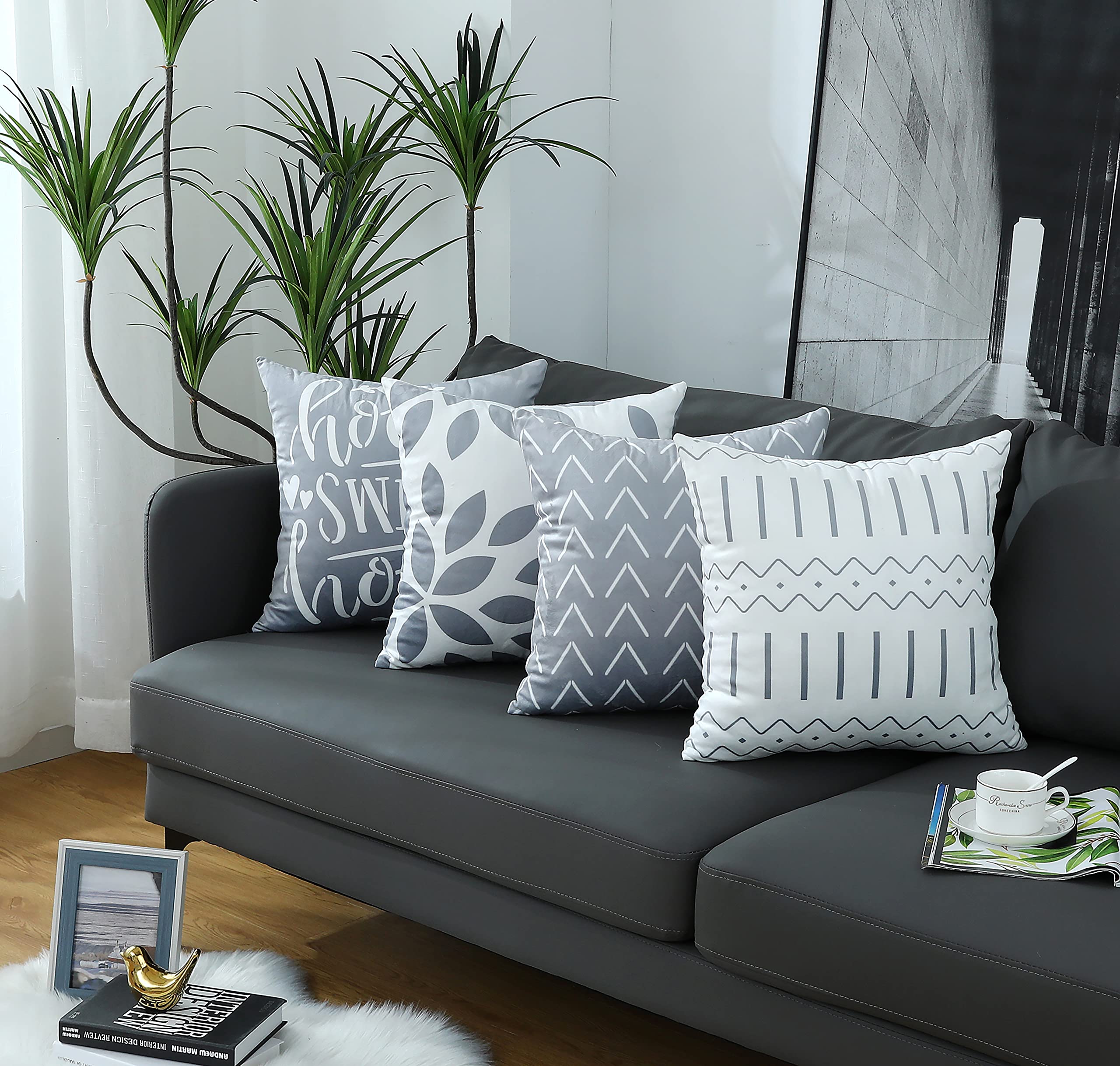 Homefeelzydys Cushion Covers - 50x50 Set of 4 Grey Square Throw Pillow Cases for Outdoor, Patio, Garden, Blench, Living Room, Sofa, Farmhouse Decor