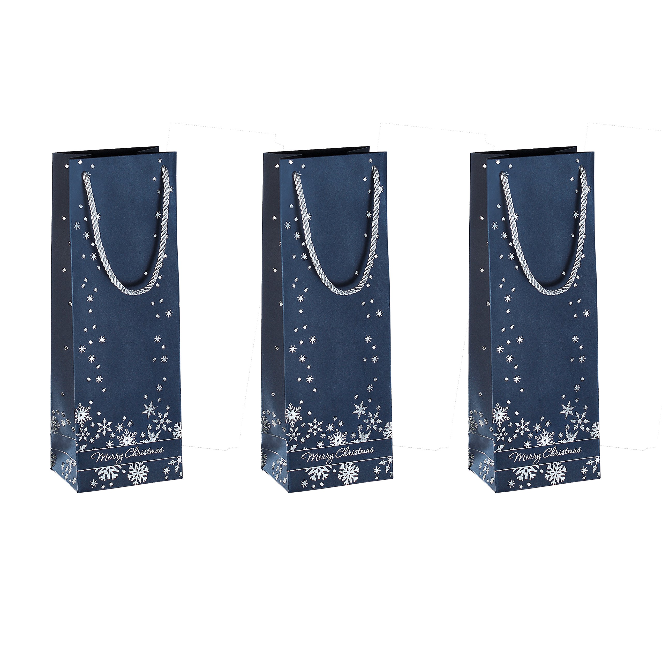 SIGEL GT112 Christmas Bottle Gift Bag "Silver Snowflakes", 10 x 35 x 8.5 cm, 3 Pieces