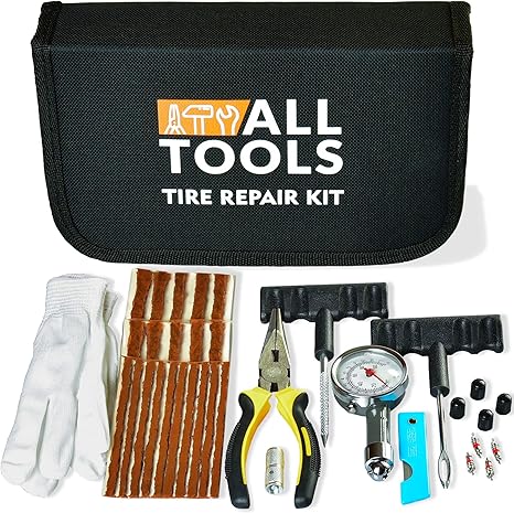 Heavy Duty Tire Repair Kit For Car Bike Motorcycle Trailer Rv Utv Jeep Truck Tractor With Quality Tire Pressure Gauge Gloves Flat Tire Plug