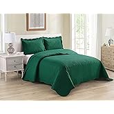 Home Collection 3pc Full/Queen Over Size Luxury Embossed Bedspread Set Light Weight Solid Hunter Green New