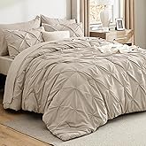 Bedsure California King Comforter Set Beige - Bed in a Bag Cal King Bedding Set 7 Pieces, GentleSoft™ Pintuck Bed Set Gift for Family, Pinch Pleat Beige Comforter with Sheets, Pillowcases & Shams
