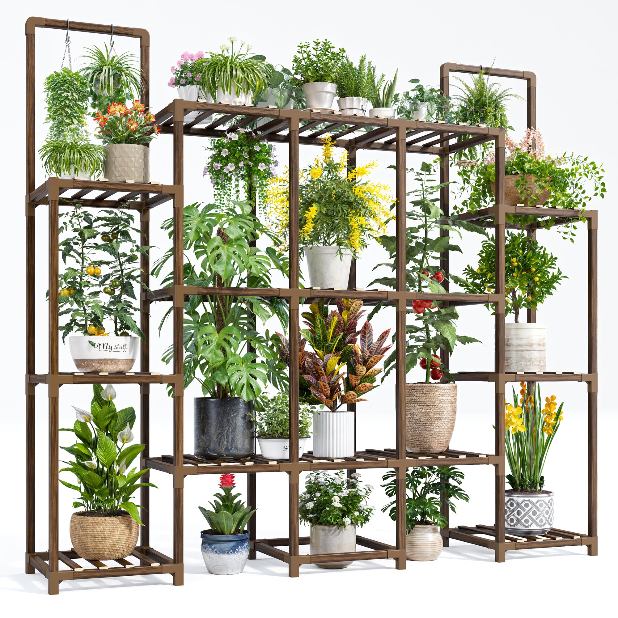 Photo 1 of ***STOCK PHOTO FOR REFERENCE ONLY***
***MISSING PARTS***
EnHomee Plant Stand Indoor Tall Plant Stand Outdoor Large Wood Plants Shelf with 16-20 Pots for Patio, Living Room, Garden, Balcony, 56.1" Wx47 Hx11.78 D