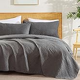 HLC.ME Lorenzo - 3 Piece Full Queen Size Quilt Set, Lightweight Queen Bedspread Coverlet Set (Full/Queen, Charcoal Grey)