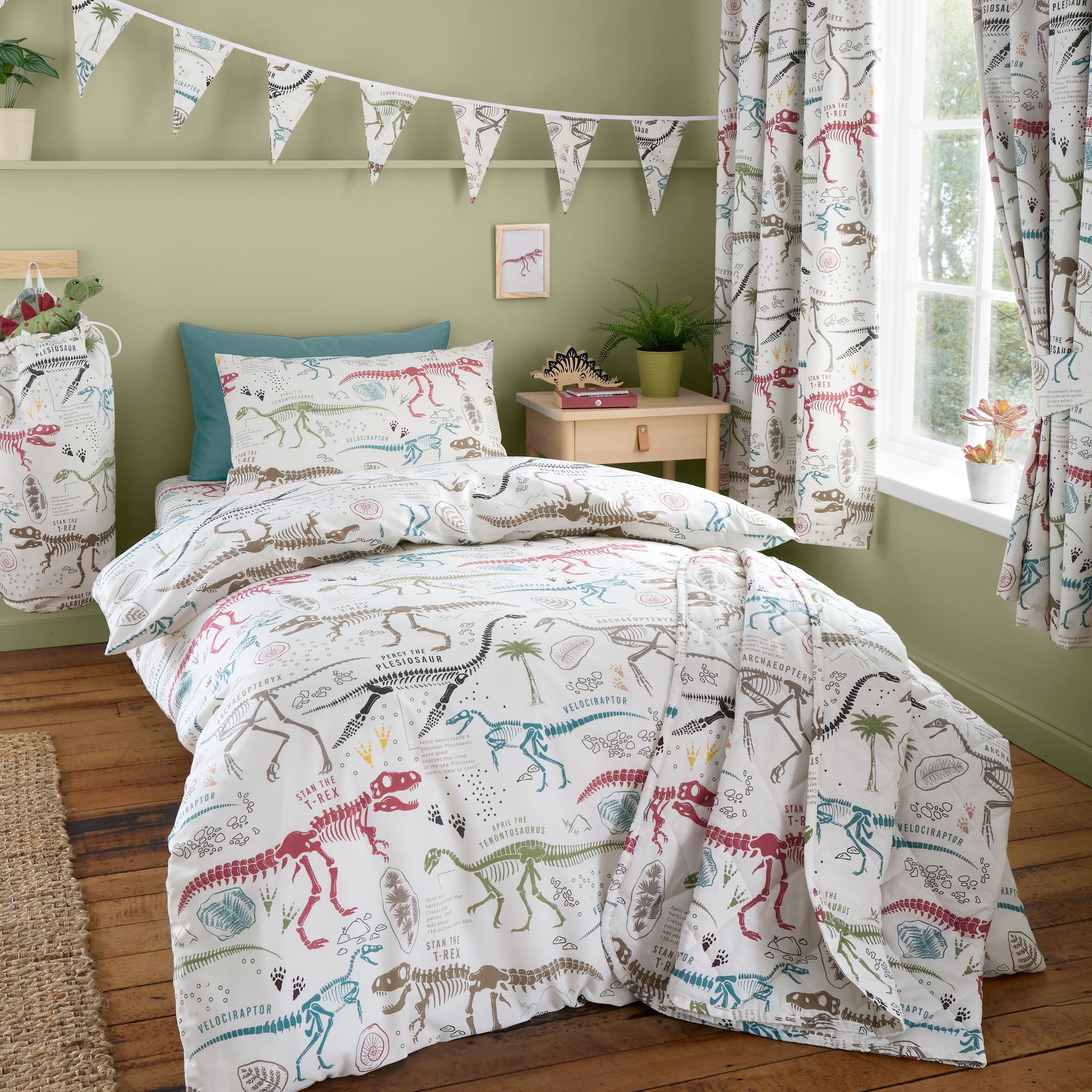 Happy Linen Company Girls Boys Kids Dino Explorer Dinosaurs T-Rex Multi Double Reversible Soft Easy Care Bed Linen Duvet Cover Quilt Bedding Set With Pillow Cases