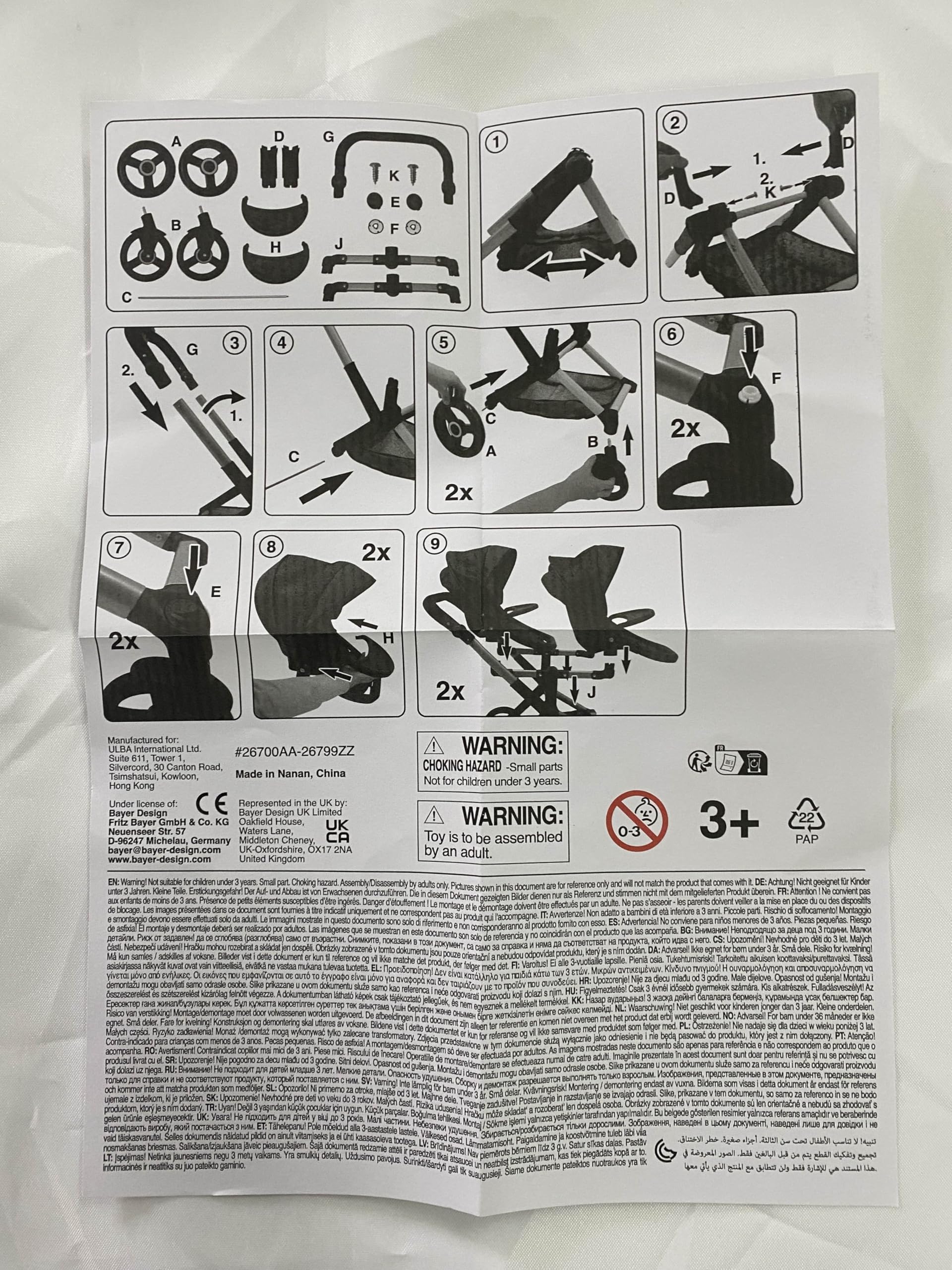 Bayer: Xeo Twin Pram - Butterfly Grey & Pink - Matching Handbag, Adjustable Handle, for Dolls Up to 20