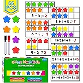 Magnetic Ten-Frame Set, 6 Frames & 66 Colorful Star-Shaped Counters Ten Frame Math Games Manipulative Counting Toys for Kindergarten Preschool, 6 Colors & 2 Markers (Fridge & Hand-held)