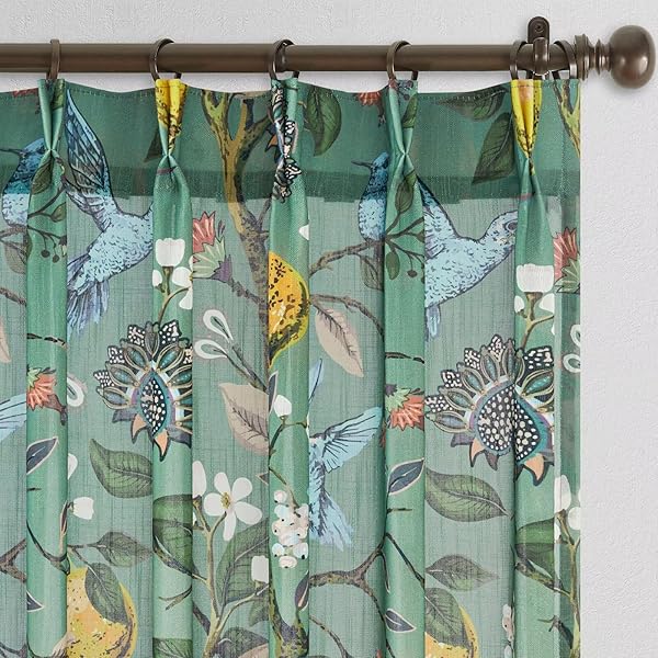 LINEN PINCH PLEATED FLORAL SHEER CURTAINS FOR BEDROOM...