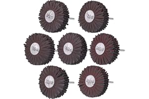 Rocaris 7 Pack Abrasive Cloth Flap Wheel 1/4-Inch Shank for Woodworking Root Carving Furniture Polishing 80, 120, 150, 180, 240, 320, 400 Grit