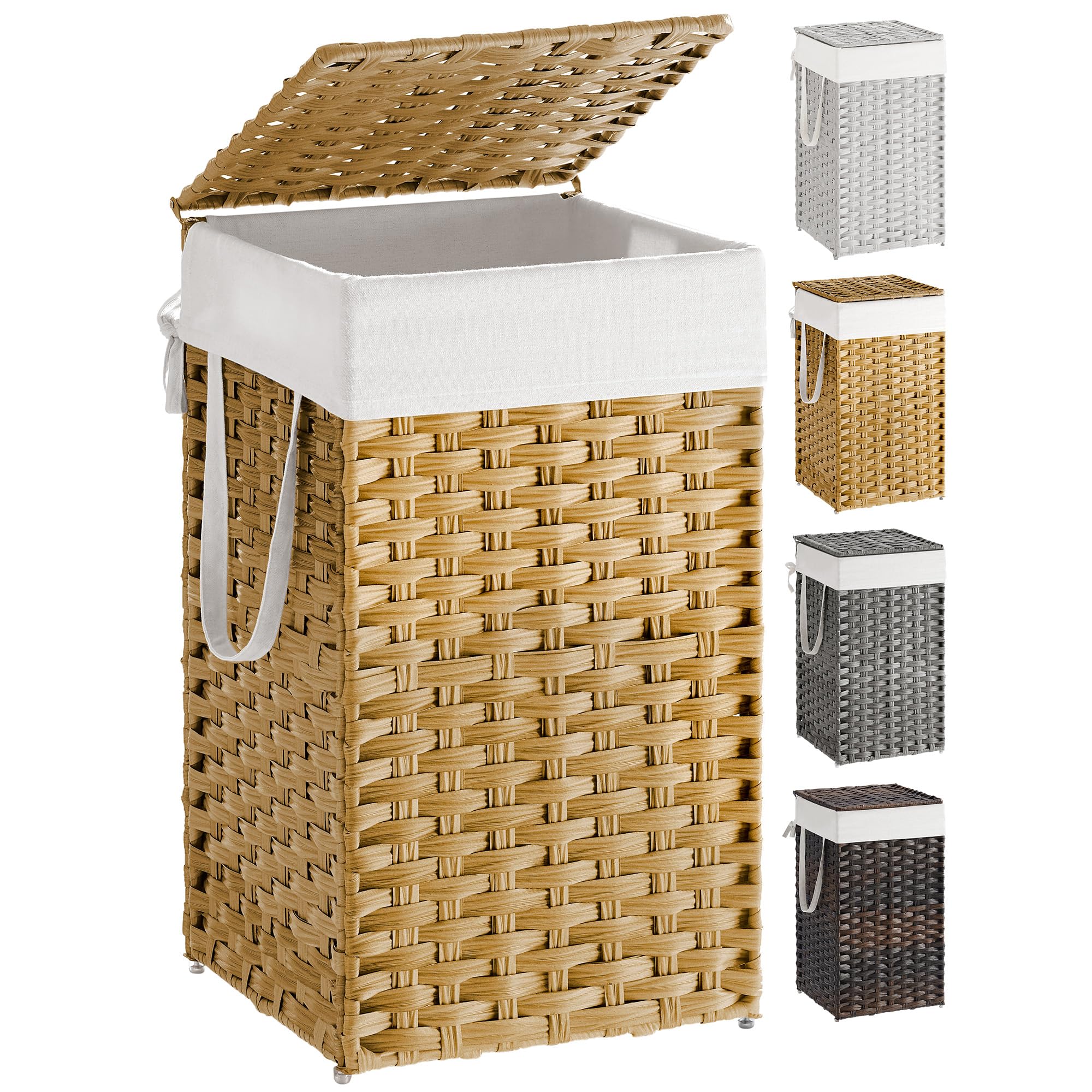 Photo 1 of **MISSING REMOVEABLE LINER***SONGMICS Laundry Hamper with Lid, 17.2 Gallon (65 L) Synthetic Rattan Clothes Laundry Basket with Lid and Handles, Foldable, Removable Liner, Goose Yellow ULCB165N01