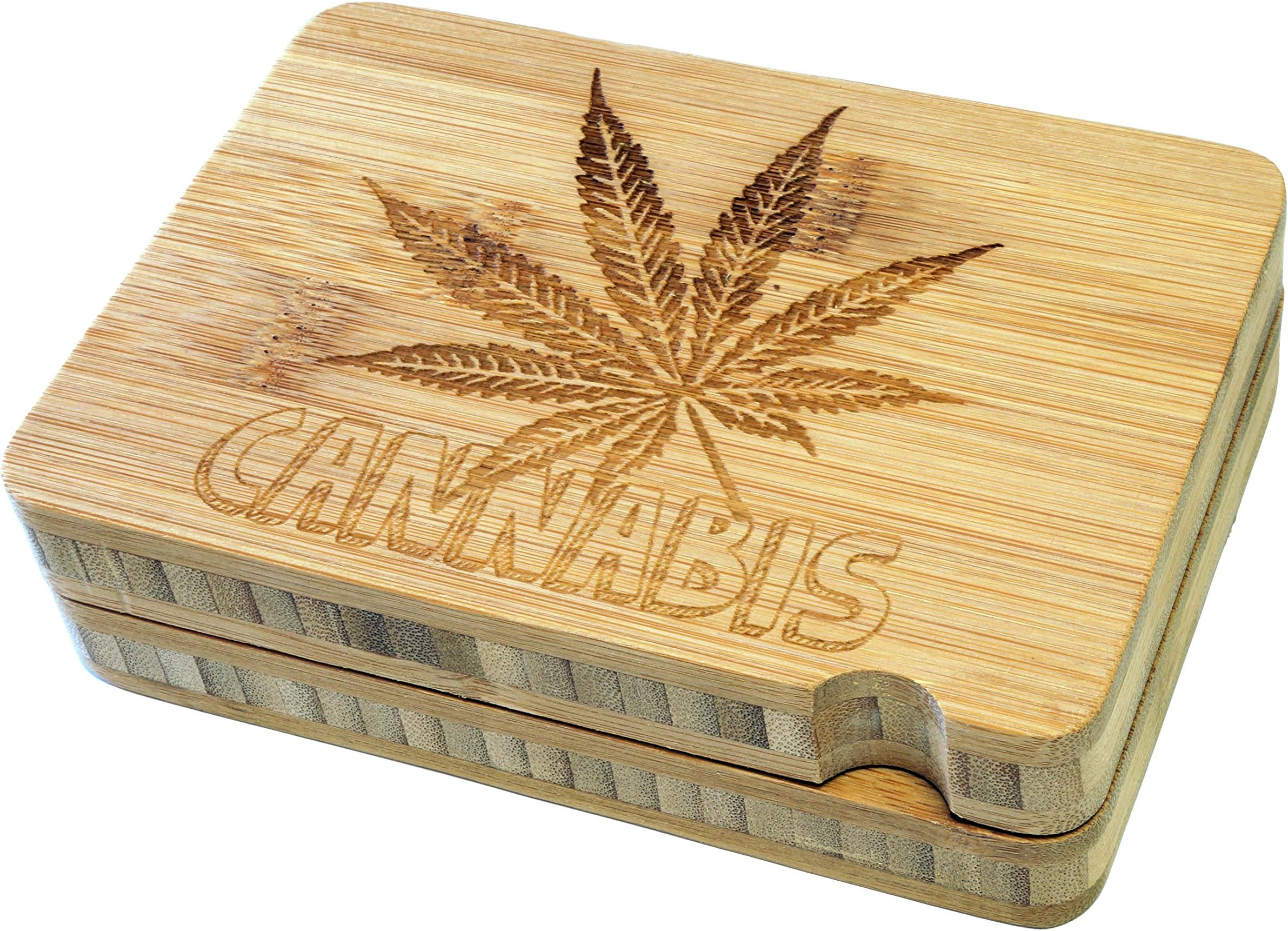 Micro Crusher High Quality Two Piece Megnetic Bamboo Rolling Tray - Leaf Design - Item # RT-005