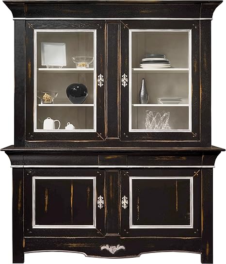 Buffet Vaisselier Chene Massif Noir Et Blanc 2 Corps 2 Portes Amazon Fr Cuisine Maison