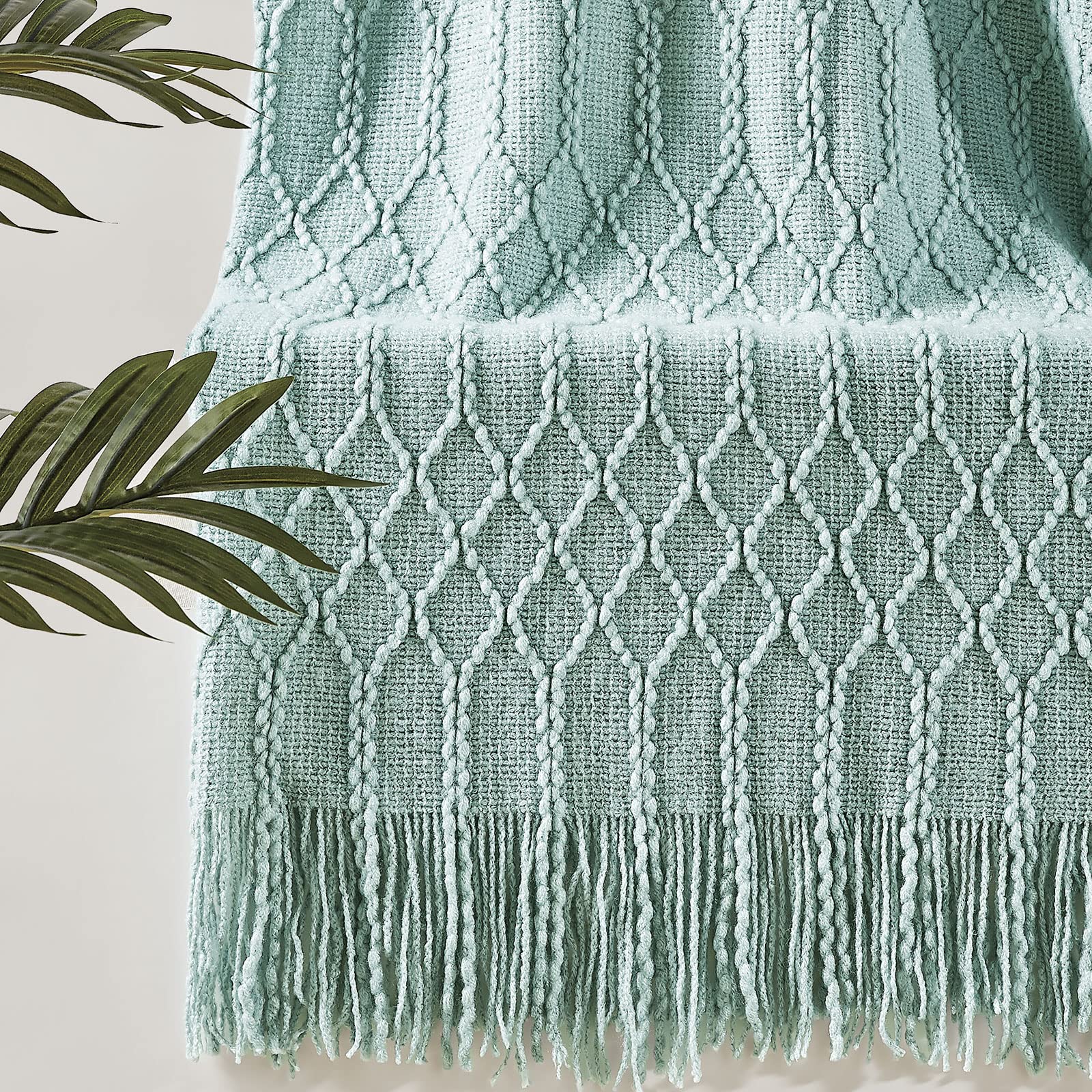 KASYLAN 100% Acrylic Knitted Throw Blanket Textured Solid Soft Decorative Throw for Sofa, Couch, Bed,127x152cm,Aqua — image 1