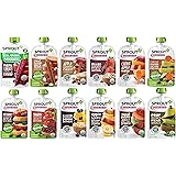 Sprout Organic Baby Food, Stage 2 Pouches, 12 Flavor Fruit Veggie & Grain Variety Sampler, 3.5 Oz Purees (Pack of 12)
