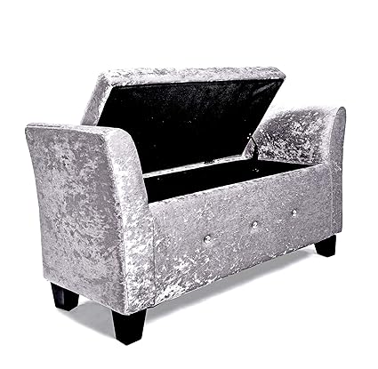 Window Seat Chaise Lounge Storage Bench Ottoman In Silver Crushed
